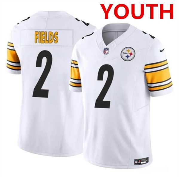 Youth Pittsburgh Steelers #2 Justin Fields White 2023 F.U.S.E. Vapor Untouchable Limited Football Stitched Jersey Dzhi